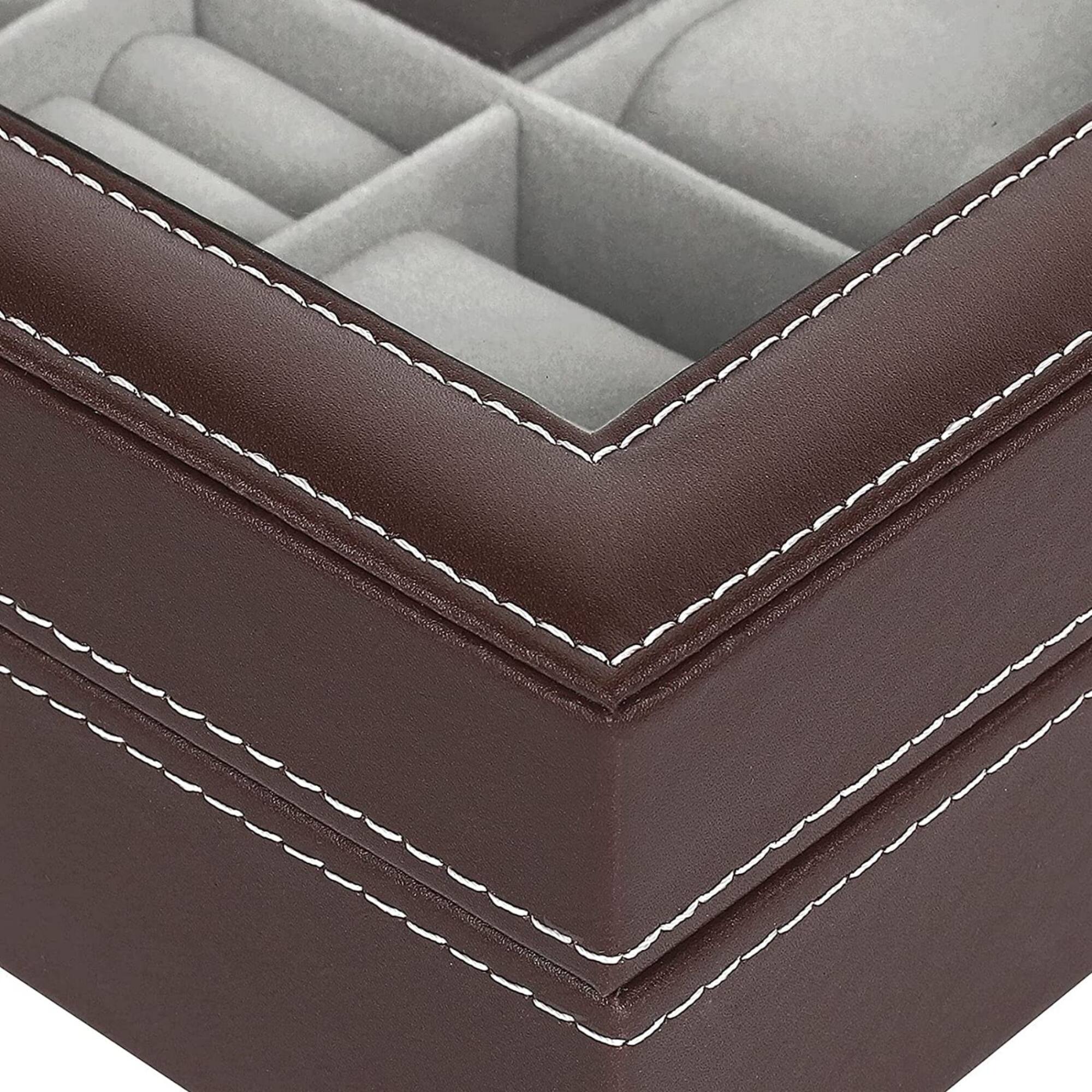 NEX™ 12" 8-Slot Brown Lockable Artificial Leather Watch Case Organizer